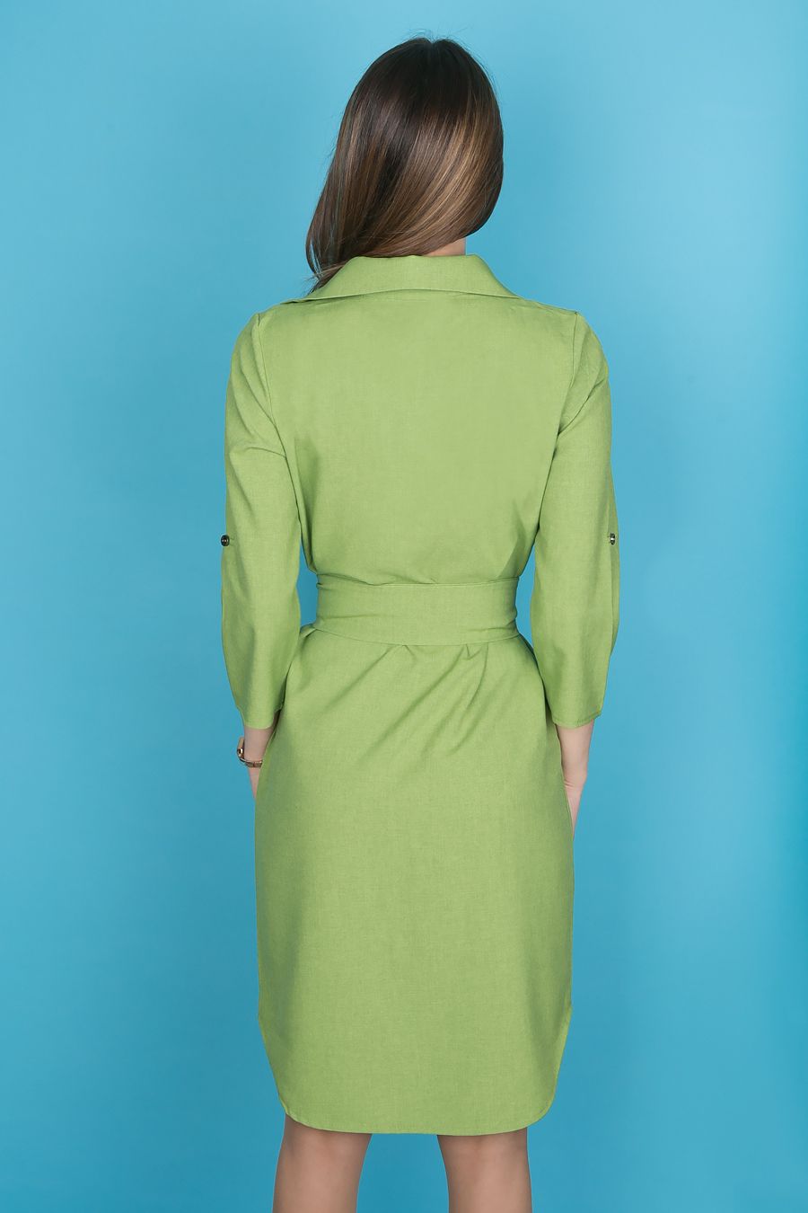 платье Л663 лен медово-зеленый