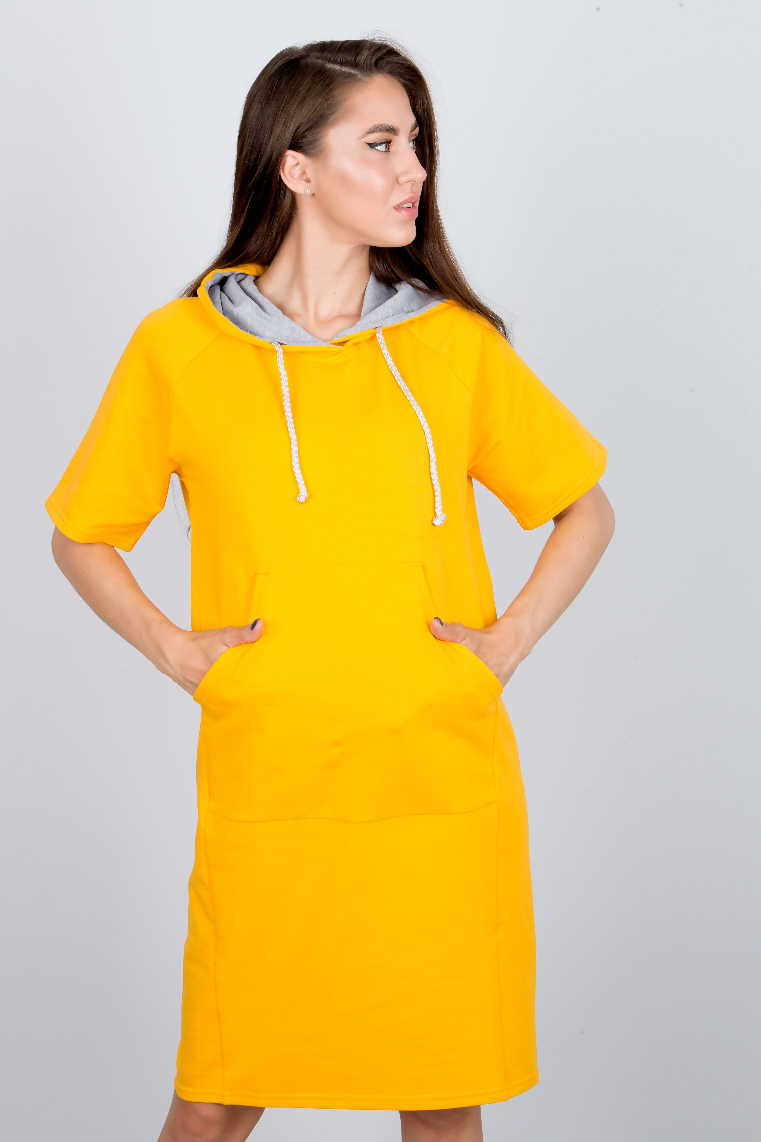 платье Л951 жёлто-серый меланж