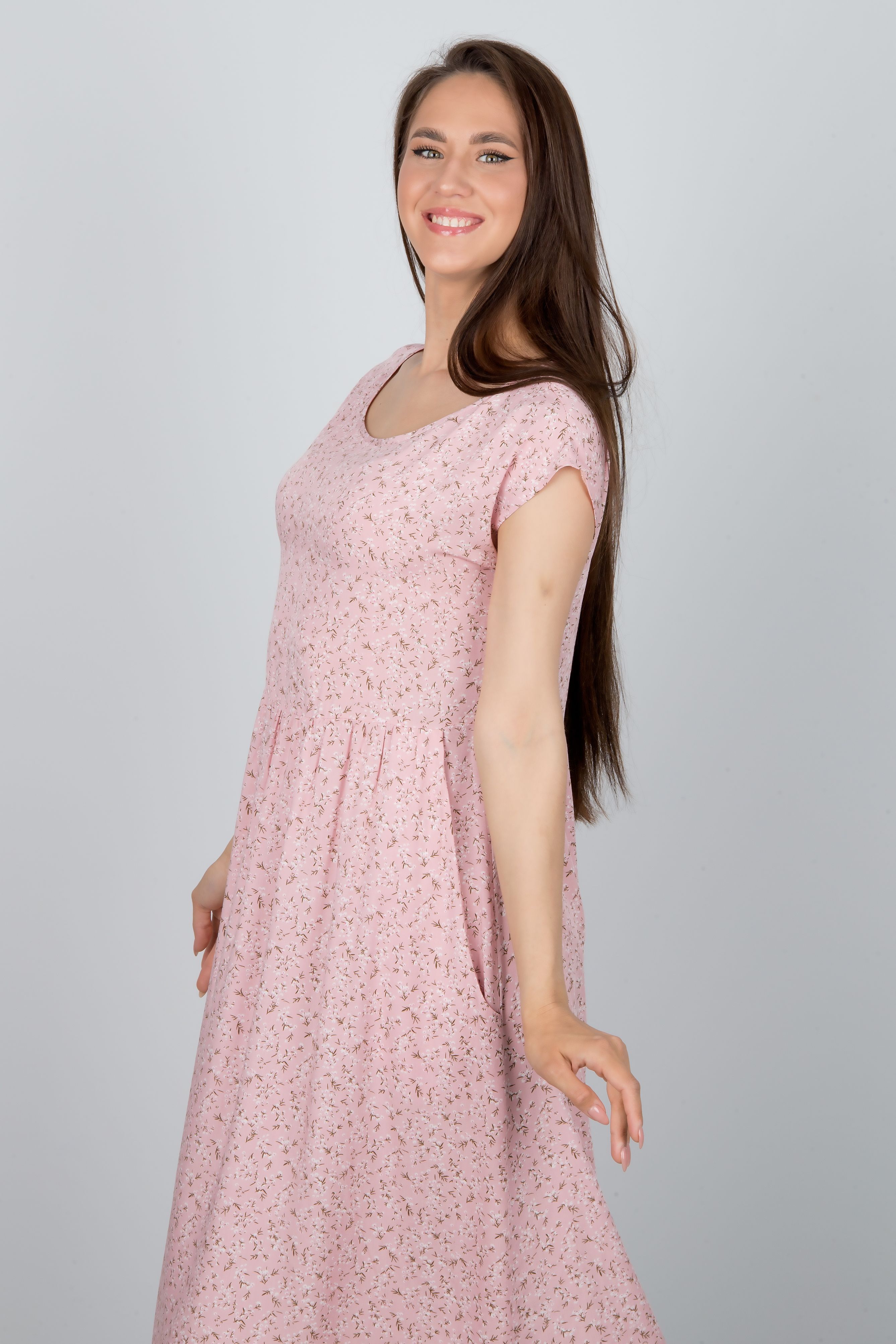 платье Л667 штапель незабудка розовая