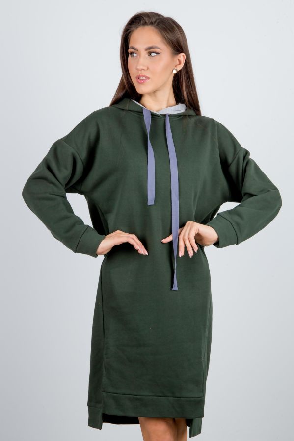 Платье  Л941 футер хаки-св.сер.меланж