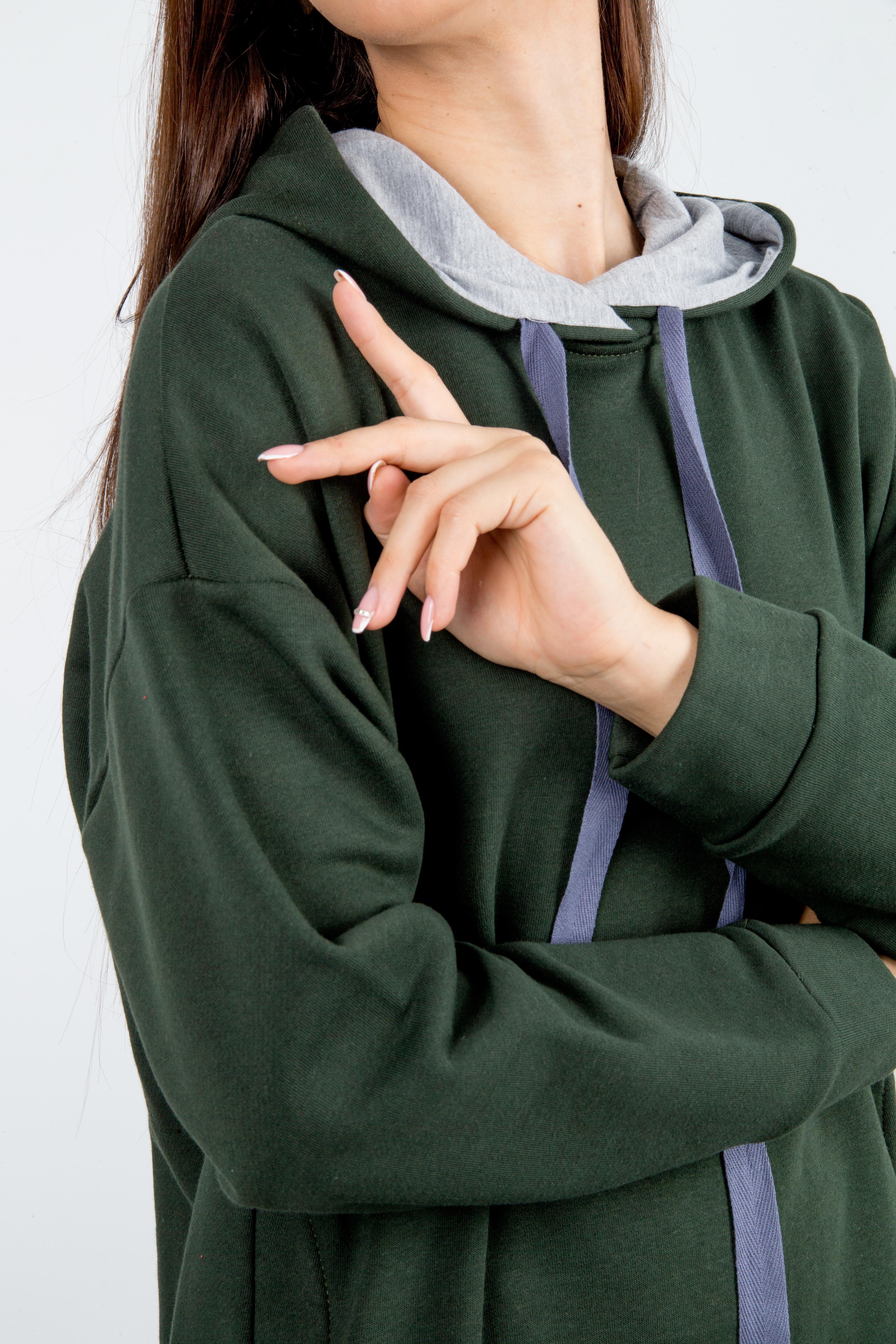 Платье  Л941 футер хаки-св.сер.меланж