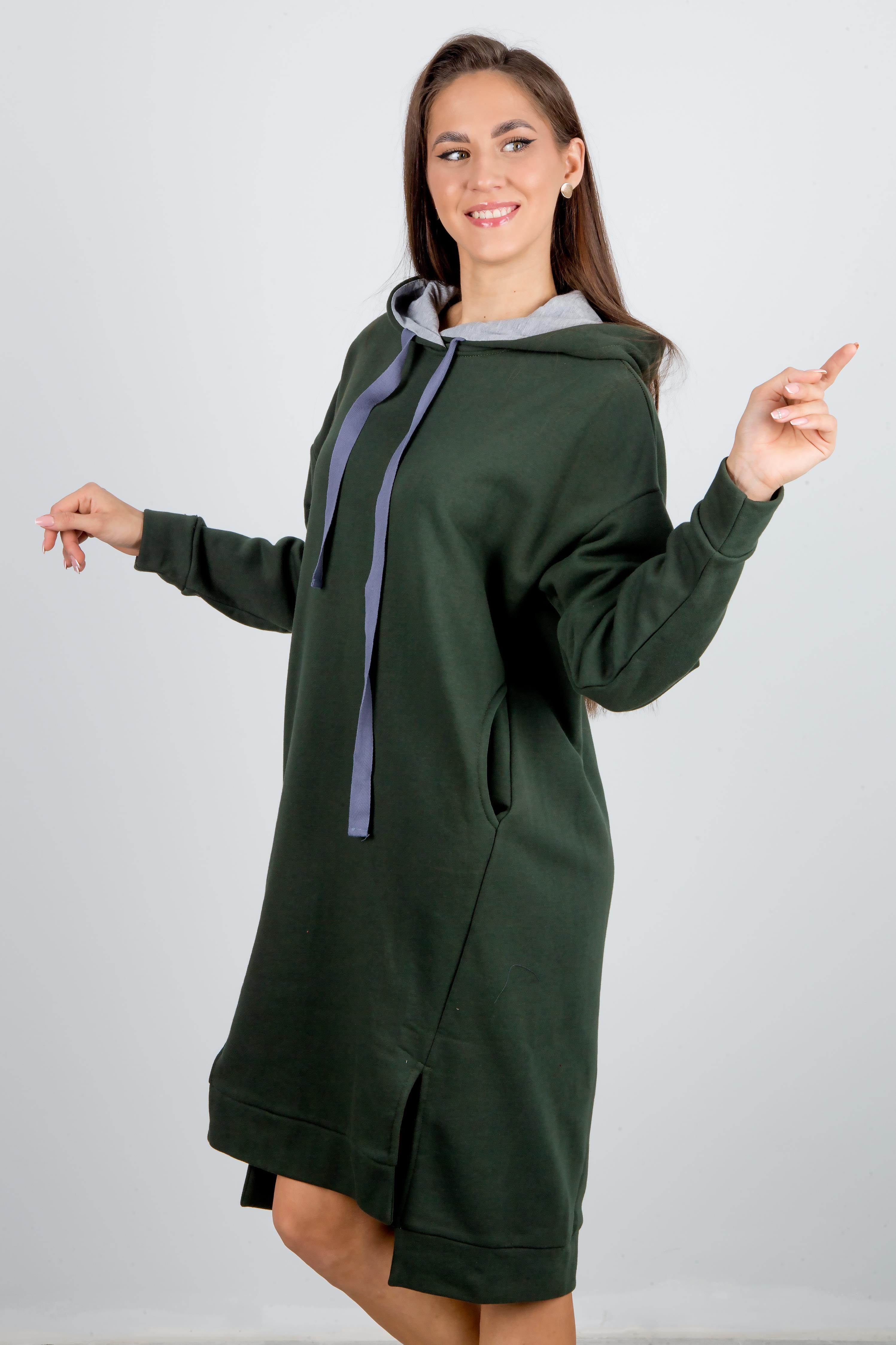 Платье  Л941 футер хаки-св.сер.меланж