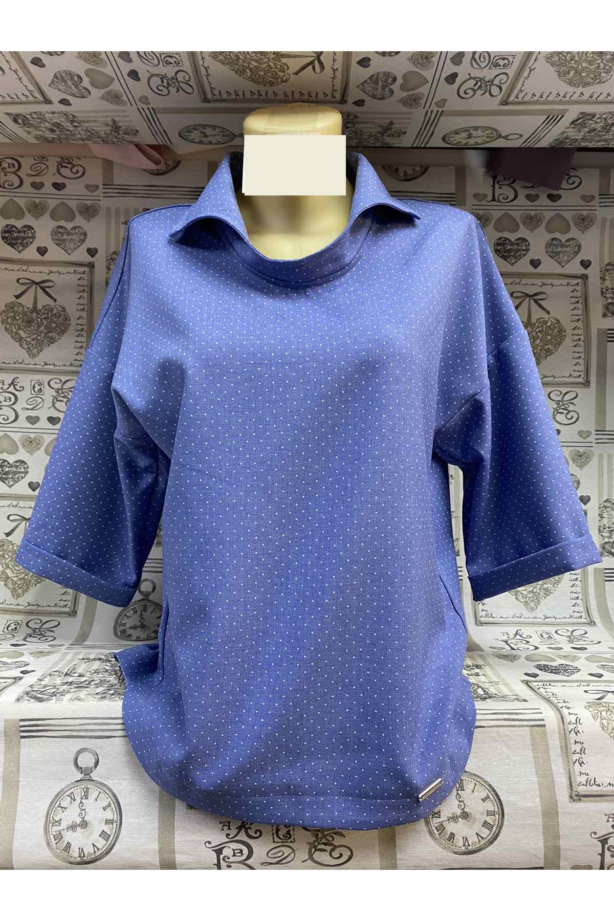 блузка к3204 горох джинс