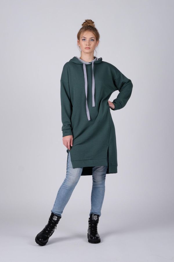 Платье  Л941 футер зеленый-сер.мел