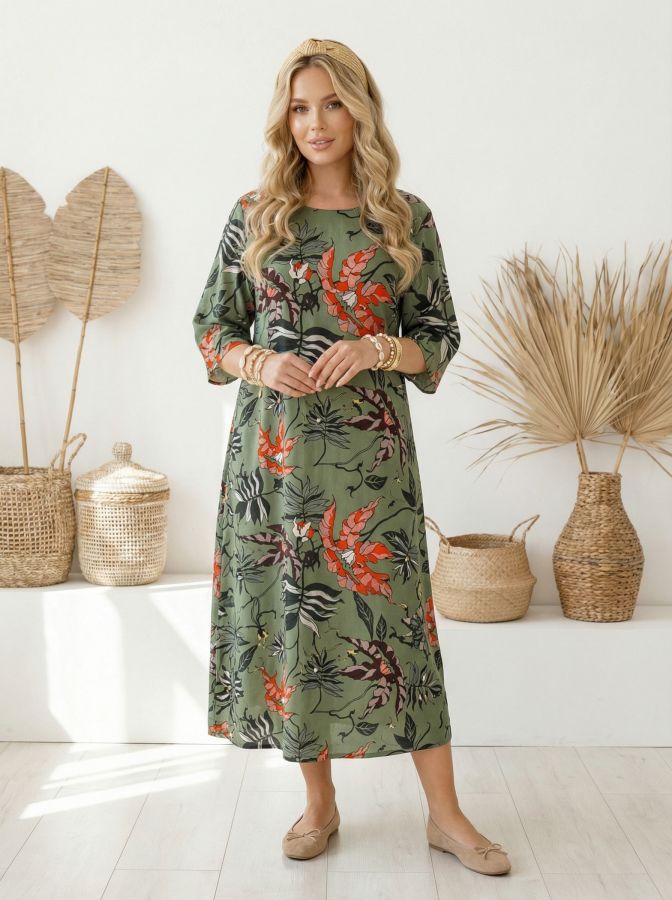 платье С4884 цветы на оливе