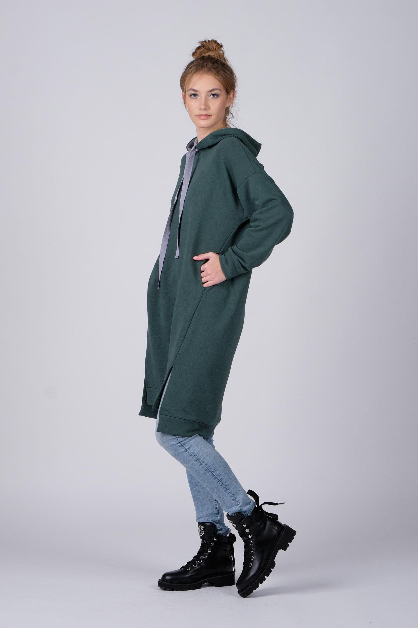 Платье  Л941 футер зеленый-сер.мел