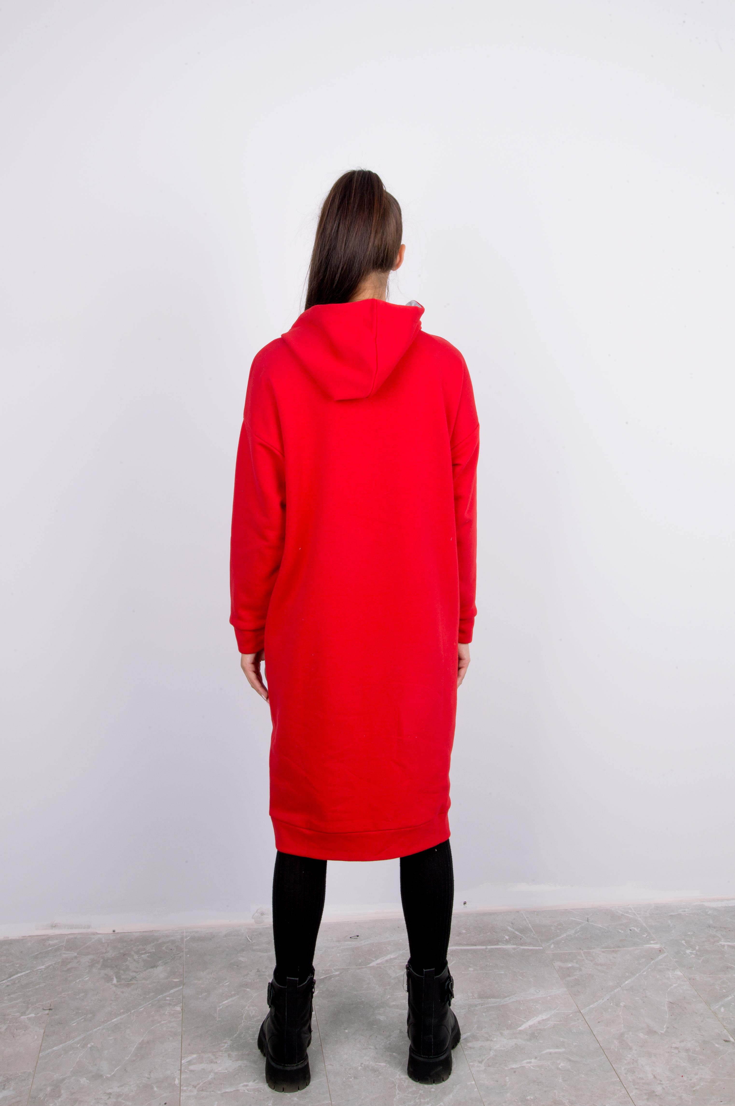 Платье  Л941 футер красный - серый меланж