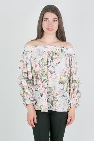 блузка т4144*30 дивные цветы серый фон  оптом