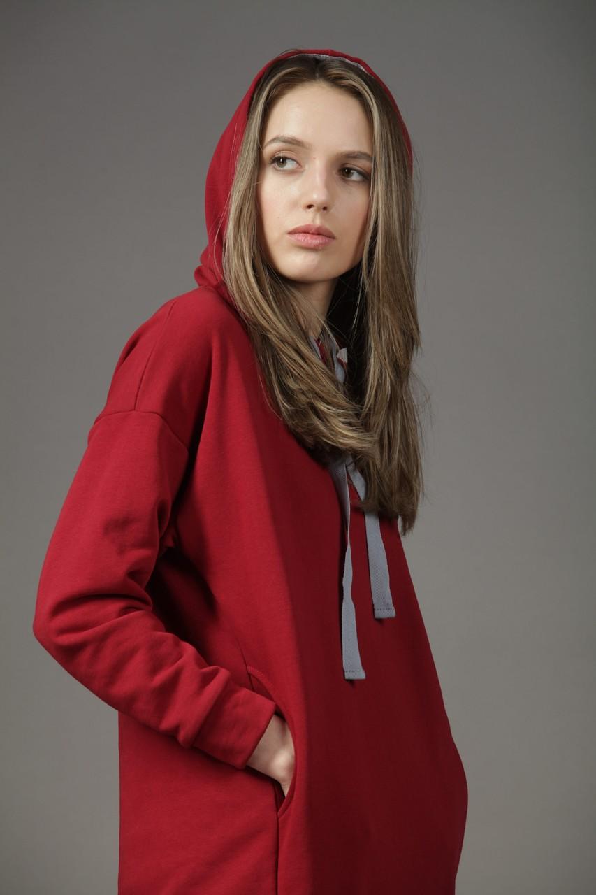 Платье  Л941 футер винный-сер.мел