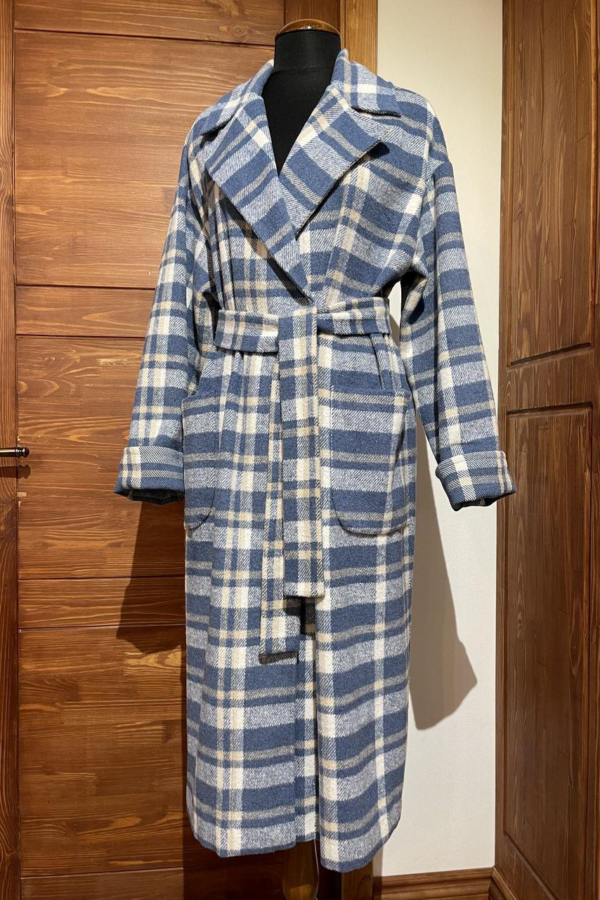 жакет Л782 драп двусторонний клетка голубой