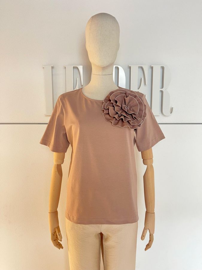 Футболка Л916 хлопок какао, цветок  Tropic