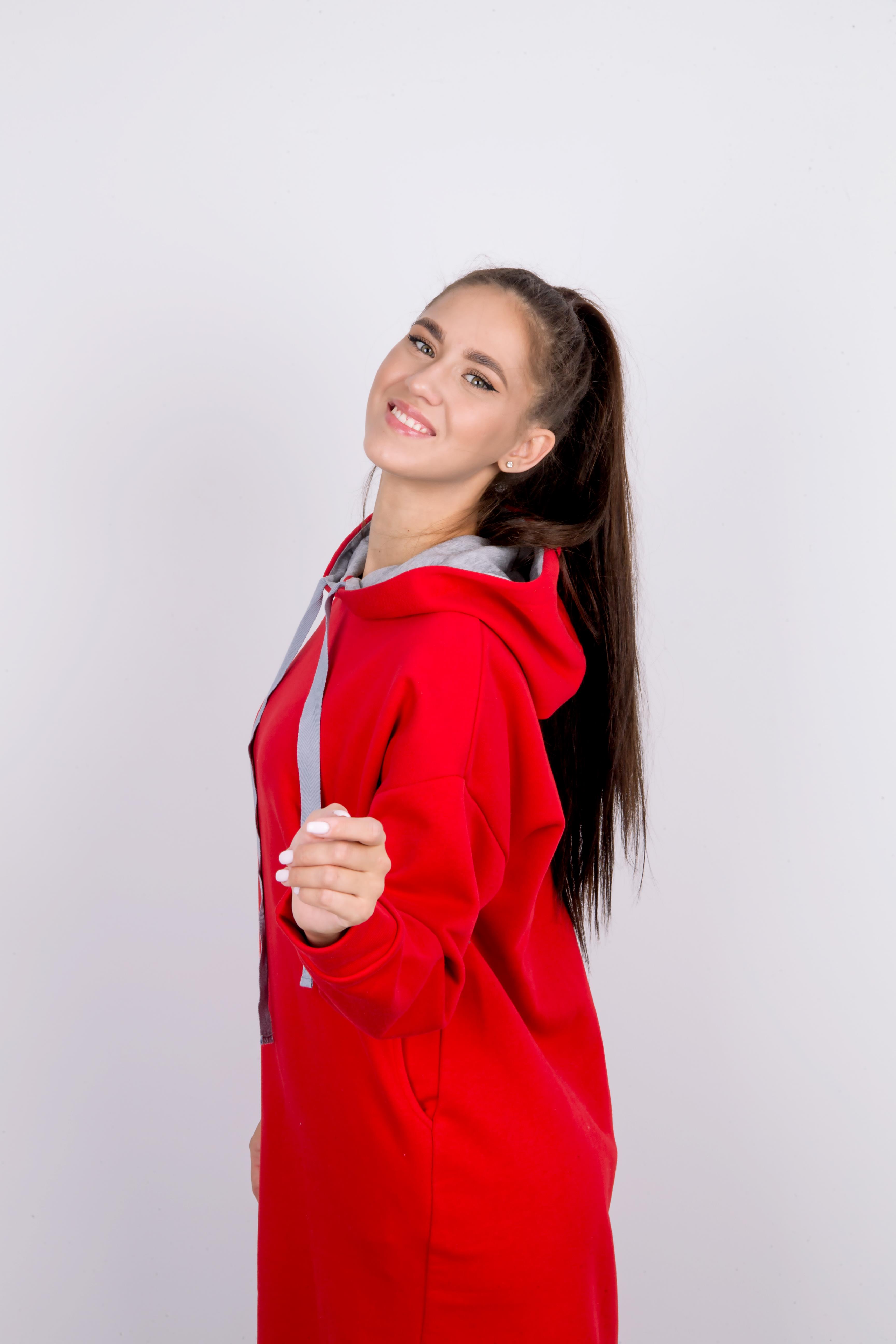 Платье  Л941 футер красный - серый меланж