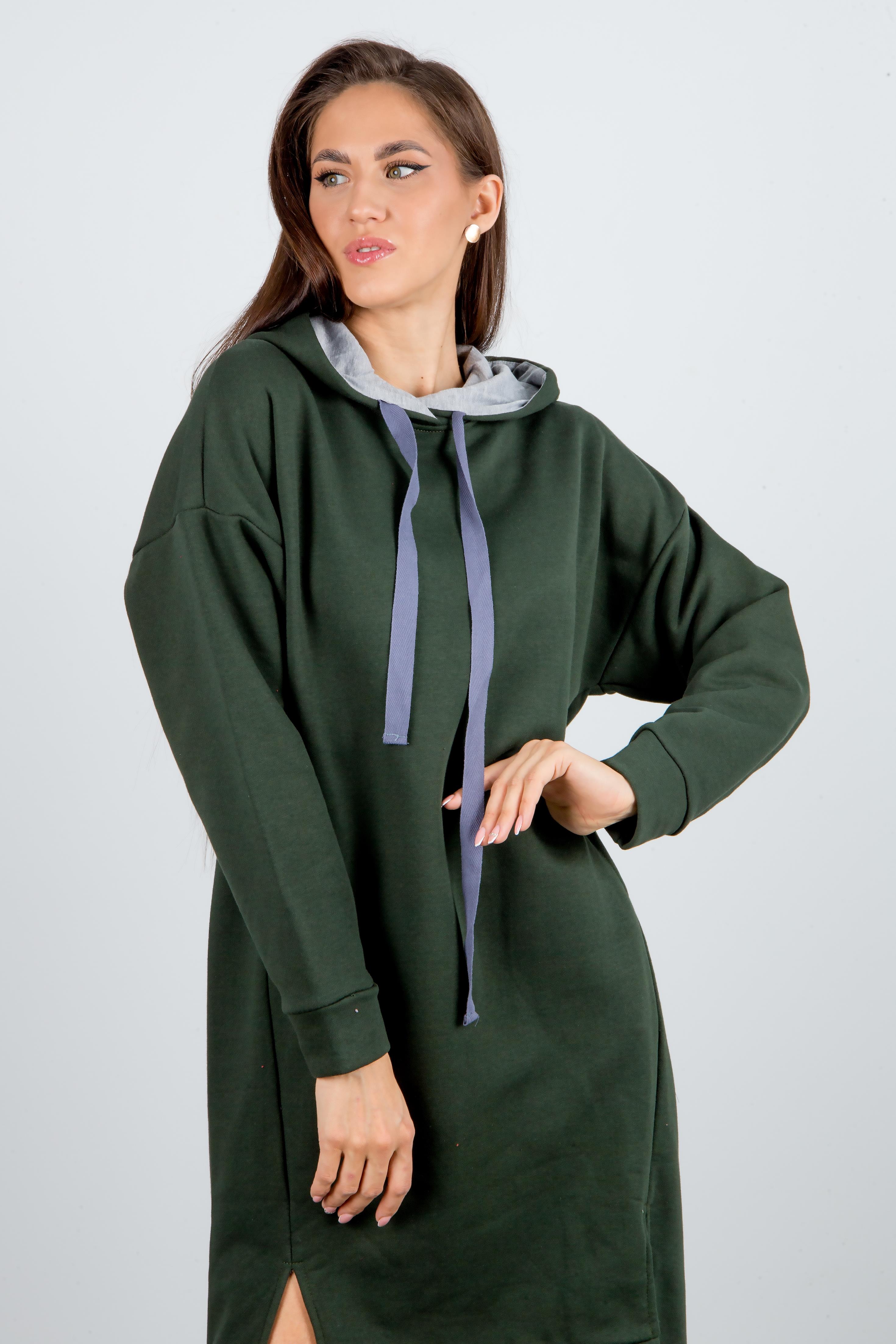 Платье  Л941 футер хаки-св.сер.меланж