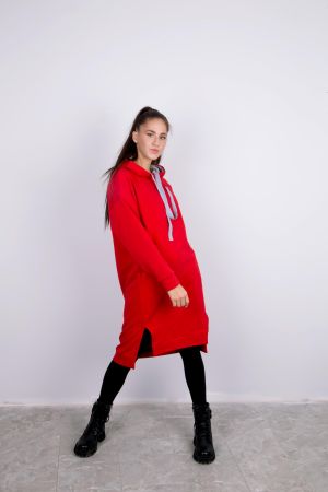 Платье  Л941 футер красный - серый меланж  оптом