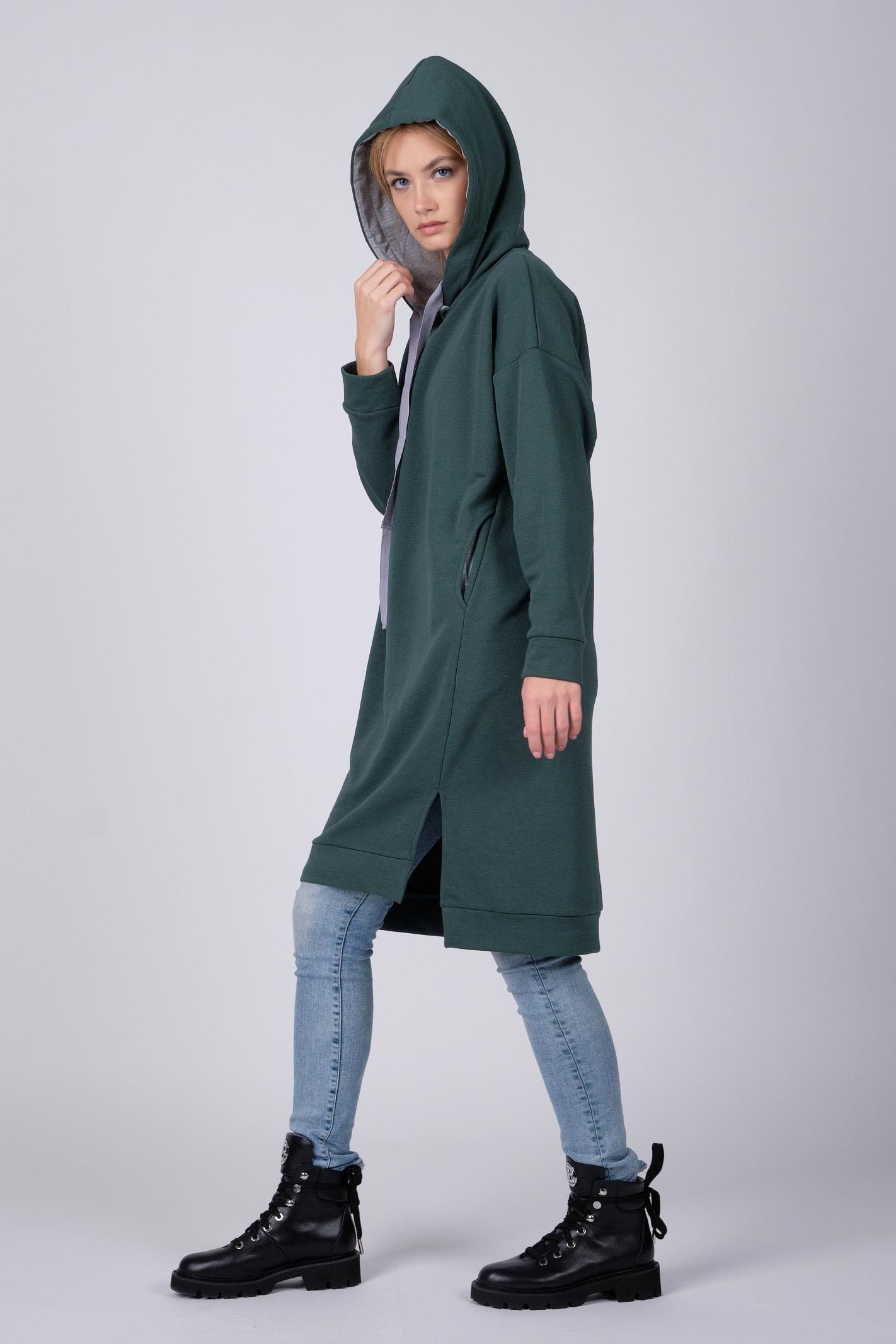 Платье  Л941 футер зеленый-сер.мел